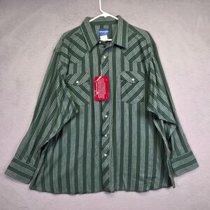 Wrangler Shirt Mens 3X Green Pearl Snap Flannel Striped Western Cowboy Ranch NEW